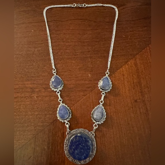 Lapis Lazuli Simulated Sapphire Gemstone Necklace Boho Handmade Jewelry 26 Gms - Picture 5 of 7